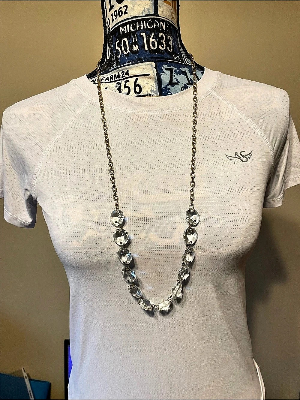 Crystal Statement Necklace in Gold & Clear Like New